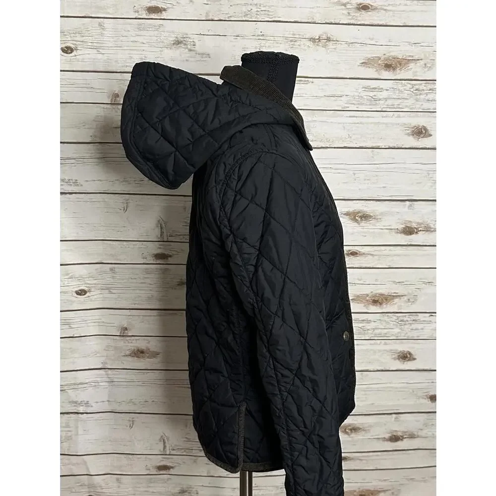 Polo Ralph Lauren black quilted barn snap front hooded jacket Size L (14-16)